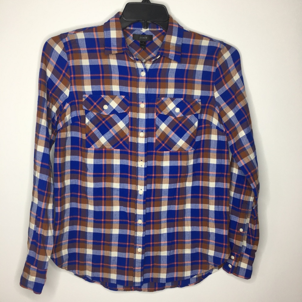 New J Crew Boyfriend shirt cerulean blue plaid
